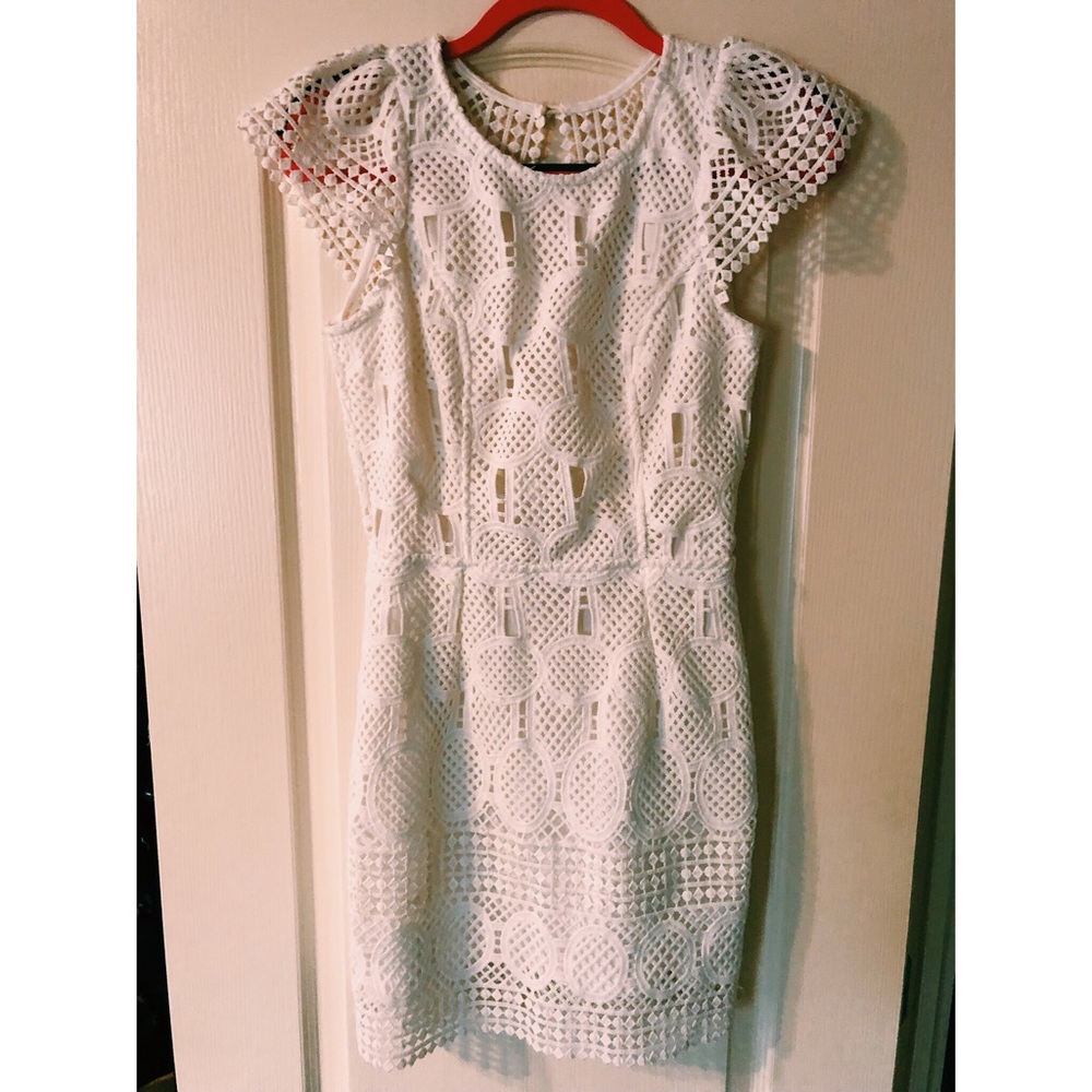 White Lace Dress with Open Back and Cap Sleeves